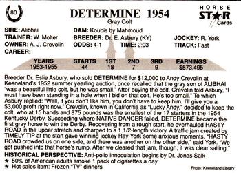 1991 Horse Star Kentucky Derby #80 Determine Back